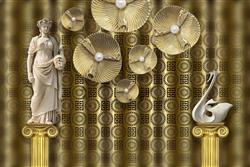 تصویر 1 از گالری عکس پوستر دیواری سه بعدی مجسمه زن و قو و گل های طلایی