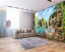 تصویر 3 از گالری عکس پوستر دیواری سه بعدی منظره دریا و کوه ها و جنگل زیبا