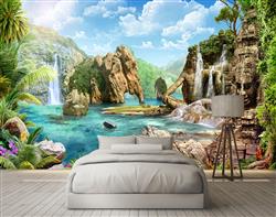 تصویر 4 از گالری عکس پوستر دیواری سه بعدی منظره دریا و کوه ها و جنگل زیبا