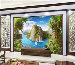 تصویر 3 از گالری عکس پوستر دیواری سه بعدی منظره درخت و کوه و جنگل و دریا