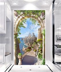 تصویر 2 از گالری عکس پوستر دیواری سه بعدی دروازه با منظره شهر زیبا و دریا