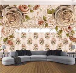 تصویر 2 از گالری عکس پوستر دیواری سه بعدی گل های هلندی قهوه ای و پس زمیه الگو زیبا