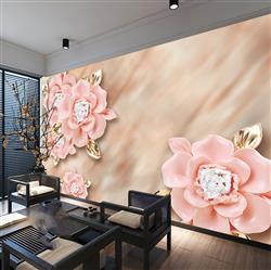 تصویر 2 از گالری عکس پوستر دیواری سه بعدی گل های صورتی و طلایی زیبا
