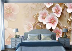 تصویر 5 از گالری عکس پوستر دیواری سه بعدی گل های صورتی و شاخه طلایی