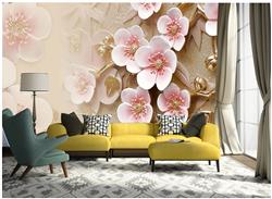 تصویر 6 از گالری عکس پوستر دیواری سه بعدی گل های صورتی و شاخه طلایی