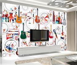 تصویر 3 از گالری عکس پوستر دیواری سه بعدی تصاویر گیتار در پس زمینه سفید