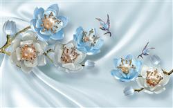 تصویر 1 از گالری عکس پوستر دیواری سه بعدی گل های سه بعدی آبی و سفید