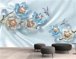 تصویر 2 از گالری عکس پوستر دیواری سه بعدی گل های سه بعدی آبی و سفید