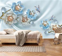 تصویر 5 از گالری عکس پوستر دیواری سه بعدی گل های سه بعدی آبی و سفید