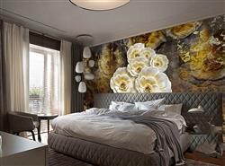تصویر 4 از گالری عکس پوستر دیواری سه بعدی گل های سفید و پس زمینه طلایی