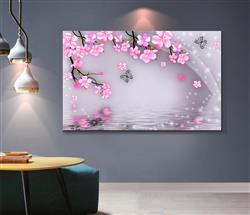 تصویر 6 از گالری عکس پوستر دیواری سه بعدی گل های صورتی روی درخت و آب