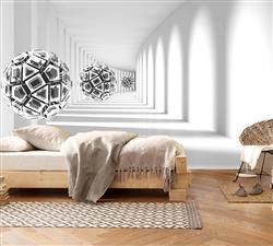 تصویر 5 از گالری عکس پوستر دیواری سه بعدی گوی های طرح دار نقره ای در راهرو سفید