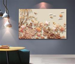 تصویر 6 از گالری عکس پوستر دیواری سه بعدی گل های کرم و صورتی در بین درختان