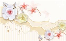 تصویر 1 از گالری عکس پوستر دیواری سه بعدی گل های سفید و صورتی و زد در پس زمینه طرح دار
