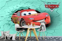 تصویر 2 از گالری عکس پوستر دیواری سه بعدی کارتونی ماشین ها در دیوار شکسته