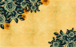 تصویر 1 از گالری عکس پوستر دیواری سه بعدی گل های آبی روی پس زمینه زرد