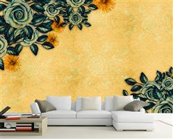 تصویر 5 از گالری عکس پوستر دیواری سه بعدی گل های آبی روی پس زمینه زرد