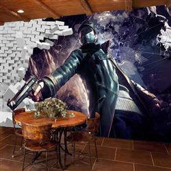 تصویر 2 از گالری عکس پوستر دیواری سه بعدی مرد همراه با اسلحه در دیوار شکسته