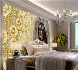 تصویر 6 از گالری عکس پوستر دیواری سه بعدی گل های طلایی و زن زیبا