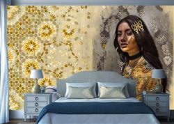 تصویر 7 از گالری عکس پوستر دیواری سه بعدی گل های طلایی و زن زیبا