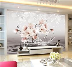 تصویر 3 از گالری عکس پوستر دیواری سه بعدی گل های صورتی در آب