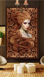 تصویر 2 از گالری عکس پوستر دیواری سه بعدی زن با طرح موهای قهوه ای چوب