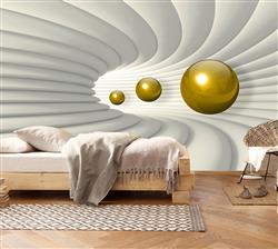 تصویر 5 از گالری عکس پوستر دیواری سه بعدی گوی های طلایی در راهرو سه بعدی