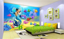 تصویر 2 از گالری عکس پوستر دیواری سه بعدی پری دریایی و ماهی های رنگی کارتونی