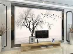 تصویر 3 از گالری عکس پوستر دیواری سه بعدی درخت خشکیده و پرندگان سیاه