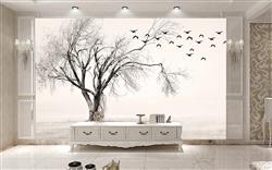 تصویر 4 از گالری عکس پوستر دیواری سه بعدی درخت خشکیده و پرندگان سیاه