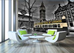 تصویر 2 از گالری عکس پوستر دیواری سه بعدی اتوبوس در لندن سیاه سفید