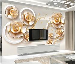 تصویر 3 از گالری عکس پوستر دیواری سه بعدی گل های هلندی طلایی و دایره های پس زمینه