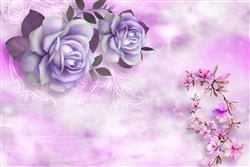 تصویر 1 از گالری عکس پوستر دیواری سه بعدی گل های هلندی بنفش و صورتی در پس زمینه ابر و باد