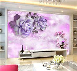 تصویر 3 از گالری عکس پوستر دیواری سه بعدی گل های هلندی بنفش و صورتی در پس زمینه ابر و باد