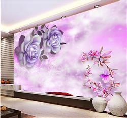 تصویر 4 از گالری عکس پوستر دیواری سه بعدی گل های هلندی بنفش و صورتی در پس زمینه ابر و باد