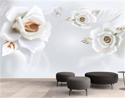 تصویر 2 از گالری عکس پوستر دیواری سه بعدی گل های سفید با داخل مسی