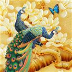 تصویر 1 از گالری عکس پوستر دیواری سه بعدی نقاشی طاووس های زیبا با تم زرد و بژ