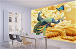 تصویر 4 از گالری عکس پوستر دیواری سه بعدی نقاشی طاووس های زیبا با تم زرد و بژ