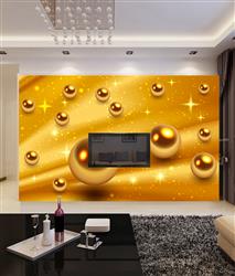 تصویر 3 از گالری عکس پوستر دیواری سه بعدی گوی های طلایی و پس زمینه ی همرنگ