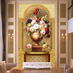 تصویر 2 از گالری عکس پوستر دیواری سه بعدی گل ها در گلدان نقاشی شده ی بژ