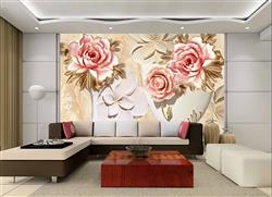 تصویر 2 از گالری عکس پوستر دیواری سه بعدی گل های صورتی با جام های سفید