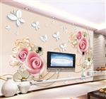 تصویر 3 از گالری عکس پوستر دیواری سه بعدی  گل های صورتی و بژ با پروانه های سفید