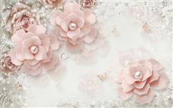 تصویر 1 از گالری عکس پوستر دیواری سه بعدیگل های صورتی سفید گل های صورتی با زمینه ی سفید