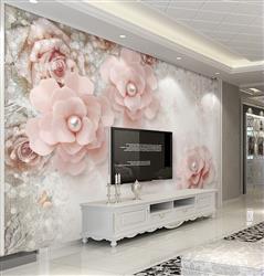 تصویر 3 از گالری عکس پوستر دیواری سه بعدیگل های صورتی سفید گل های صورتی با زمینه ی سفید