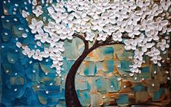 تصویر 1 از گالری عکس پوستر دیواری سه بعید درخت فانتزی سفید و پس زمینه آبی