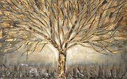 تصویر 1 از گالری عکس پوستر دیواری سه بعدی درخت حکاکی شده ای متال بژ