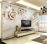 تصویر 4 از گالری عکس پوستر دیواری سه بعدی گل های بژ با پس زمینه راهرو های سفید