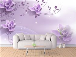 تصویر 2 از گالری عکس پوستر دیواری سه بعدی گل های بنفش با پس زمینه ی سفید بنفش