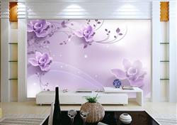 تصویر 3 از گالری عکس پوستر دیواری سه بعدی گل های بنفش با پس زمینه ی سفید بنفش