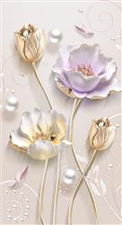 تصویر 1 از گالری عکس پوستر دیواری سه بعدی گل های طلایی بنفش و سفید